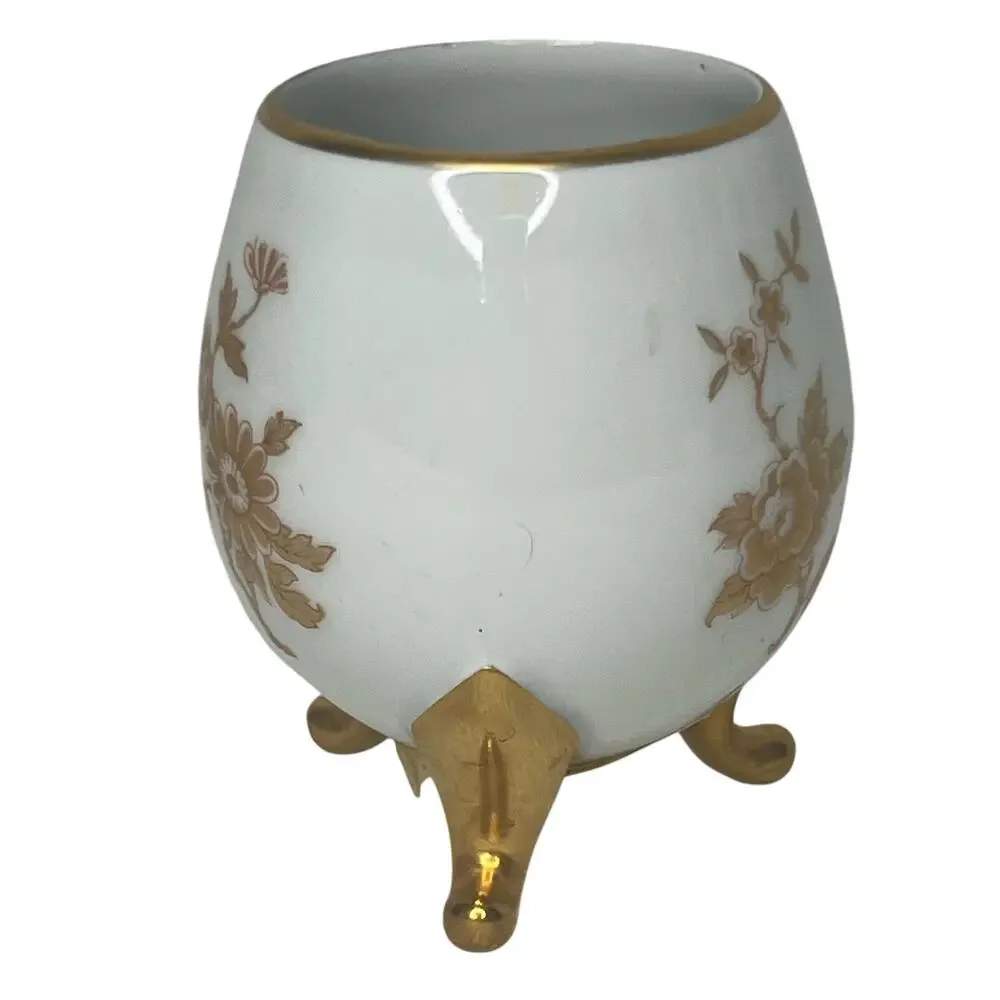 Limoges Egg Shape Vase France Porcelain 24 Kt Gold Rose 3 Footed Hand Painted